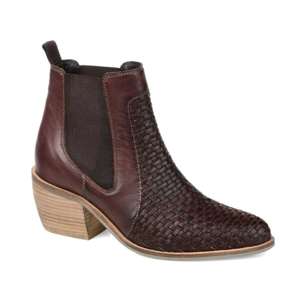 Journee Signature Womens Skyller Maroon Brown Woven Leather Bootie size 6